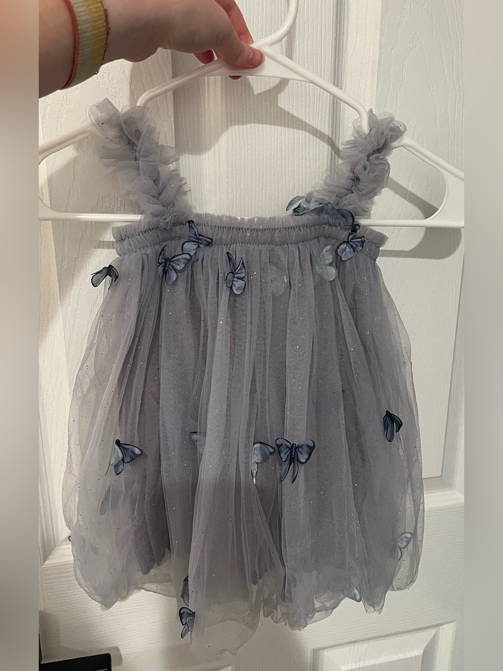 Blue Gray Tulle Butterfly Embellished Dress - Picture 1 of 4